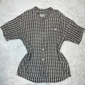 Vintage Brown Black Gilio Plaid Short Sleeve Button Up Shirt Size Large